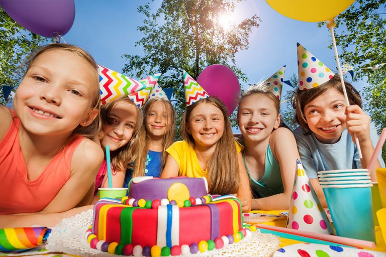 six young children at birthday party